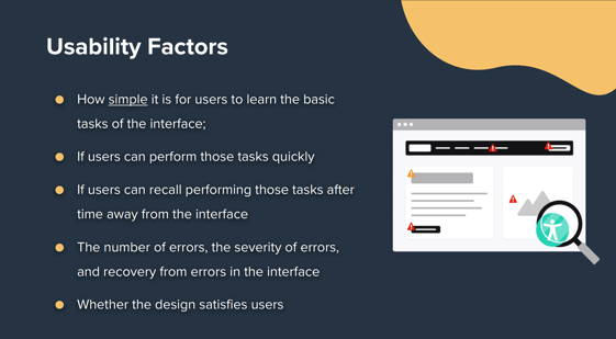 Slide discussing usability factors