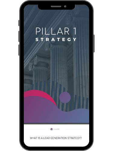7 pillars graphic on a phone showing construction marketing strategy page