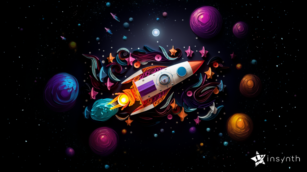 An animated rocket in space