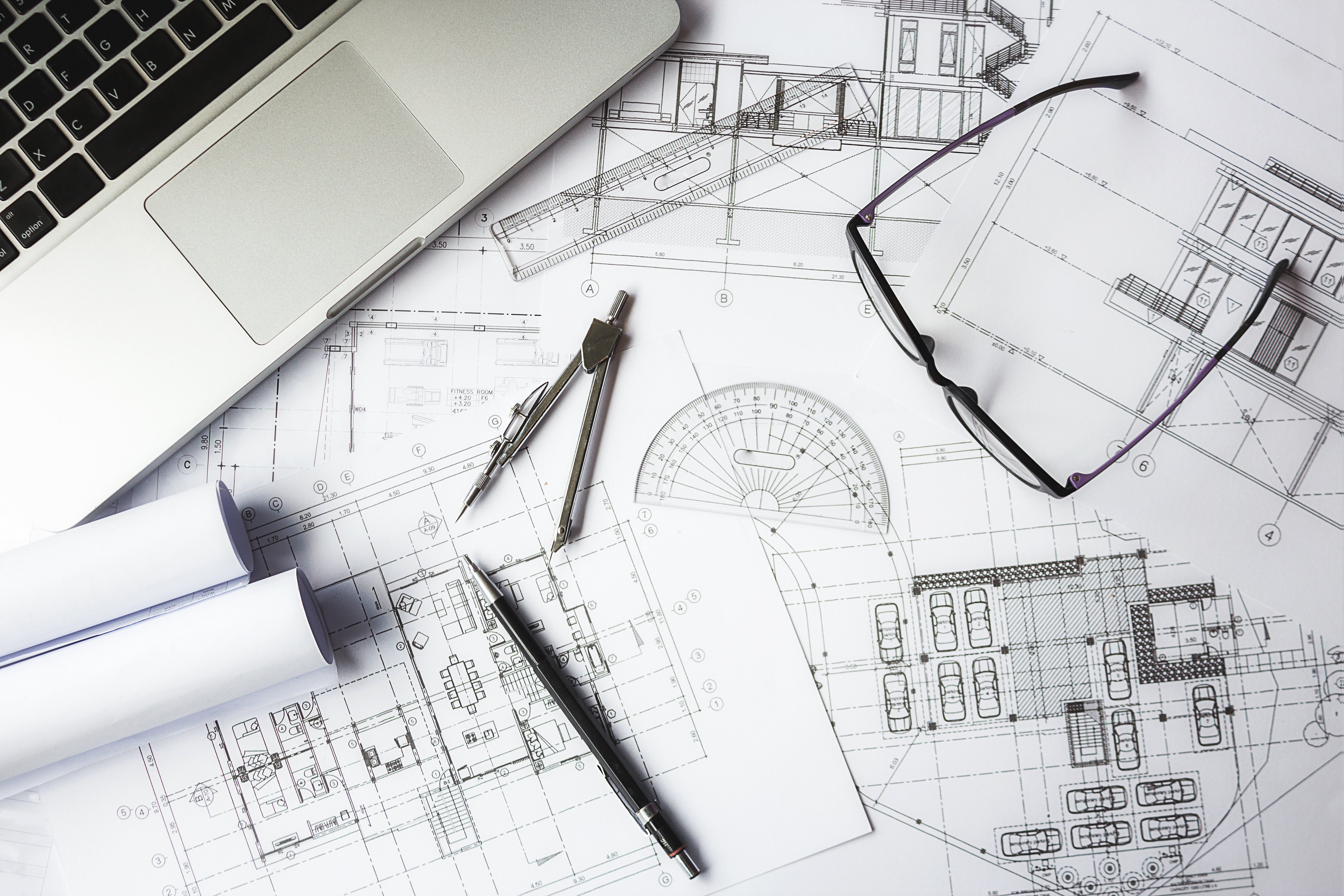 architect table with drawings