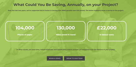 Image of vislock homepage demonstrating sustainability metrics