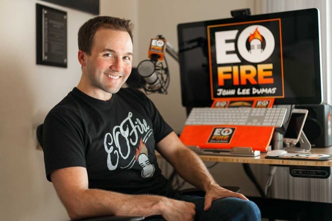 construction marketing Podcast man smiling at camera in studio