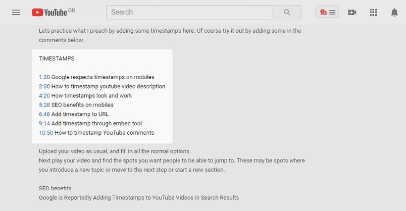 image showing YouTube time stamps to illustrate a CPD presentation idea 