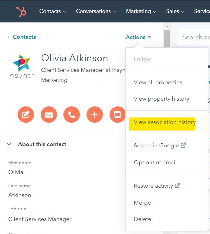 HubSpot association-history